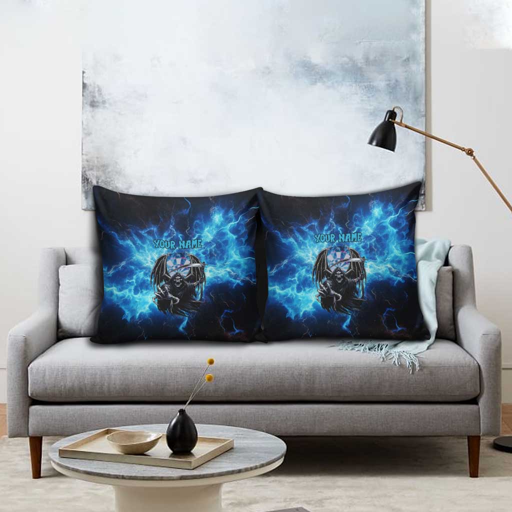 Custom Grim Reaper Bowling Pillow Cover with Blue Lightning Background - Wonder Print Shop