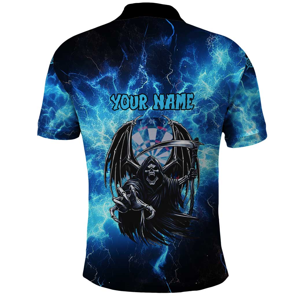 Custom Grim Reaper Bowling Polo Shirt with Blue Lightning Background - Wonder Print Shop