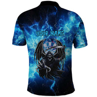 Custom Grim Reaper Bowling Polo Shirt with Blue Lightning Background - Wonder Print Shop