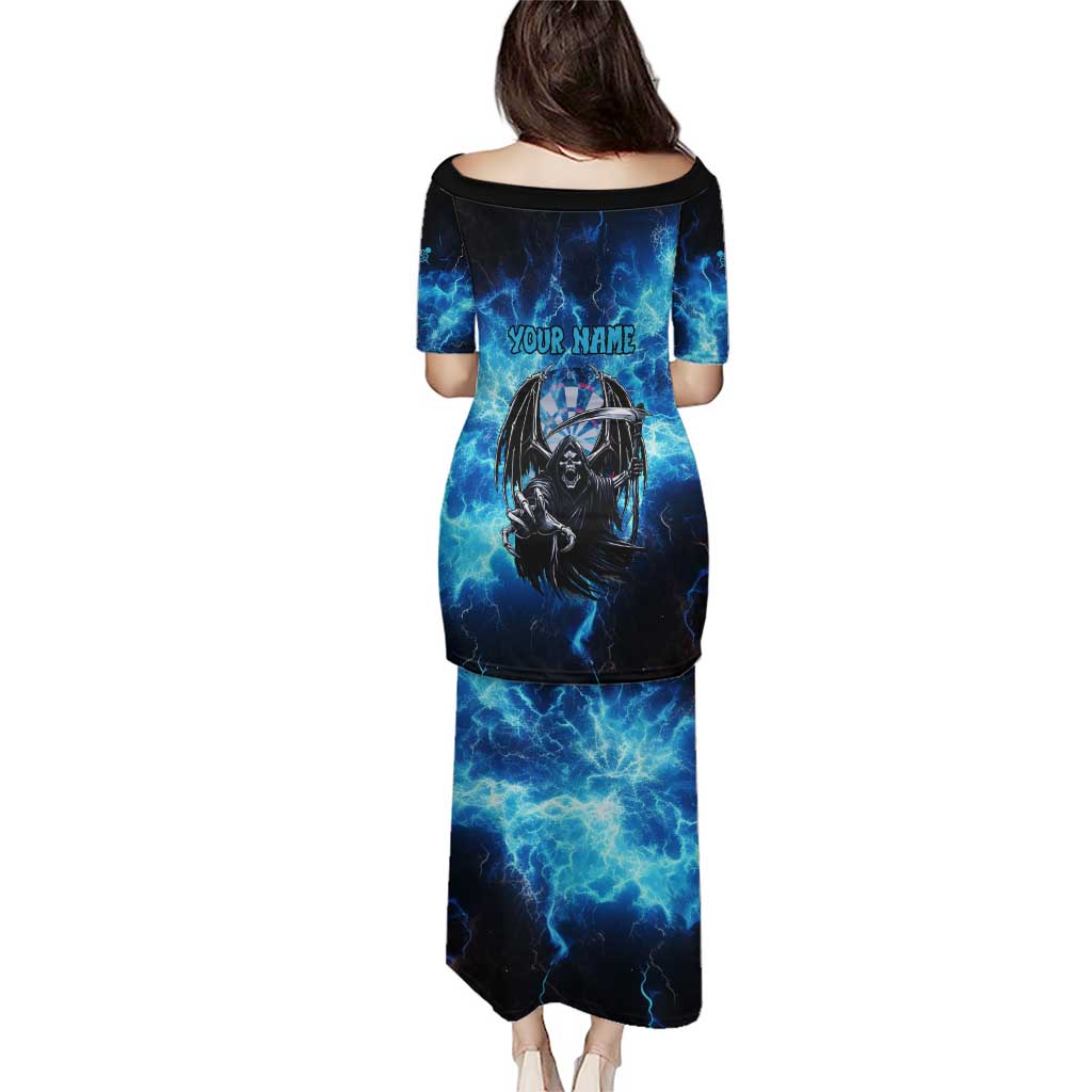 Custom Grim Reaper Bowling Puletasi with Blue Lightning Background - Wonder Print Shop