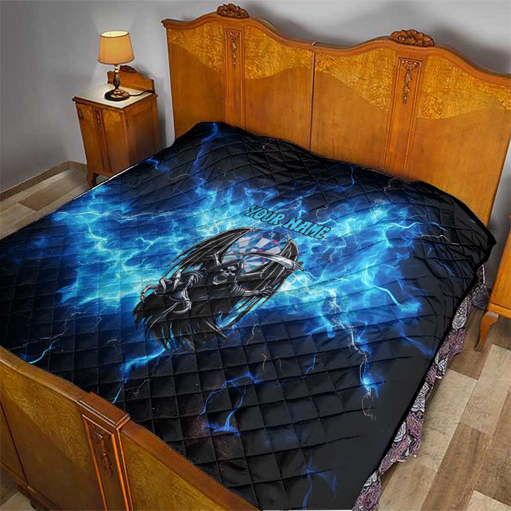 Custom Grim Reaper Bowling Quilt with Blue Lightning Background - Wonder Print Shop
