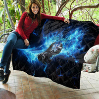 Custom Grim Reaper Bowling Quilt with Blue Lightning Background - Wonder Print Shop