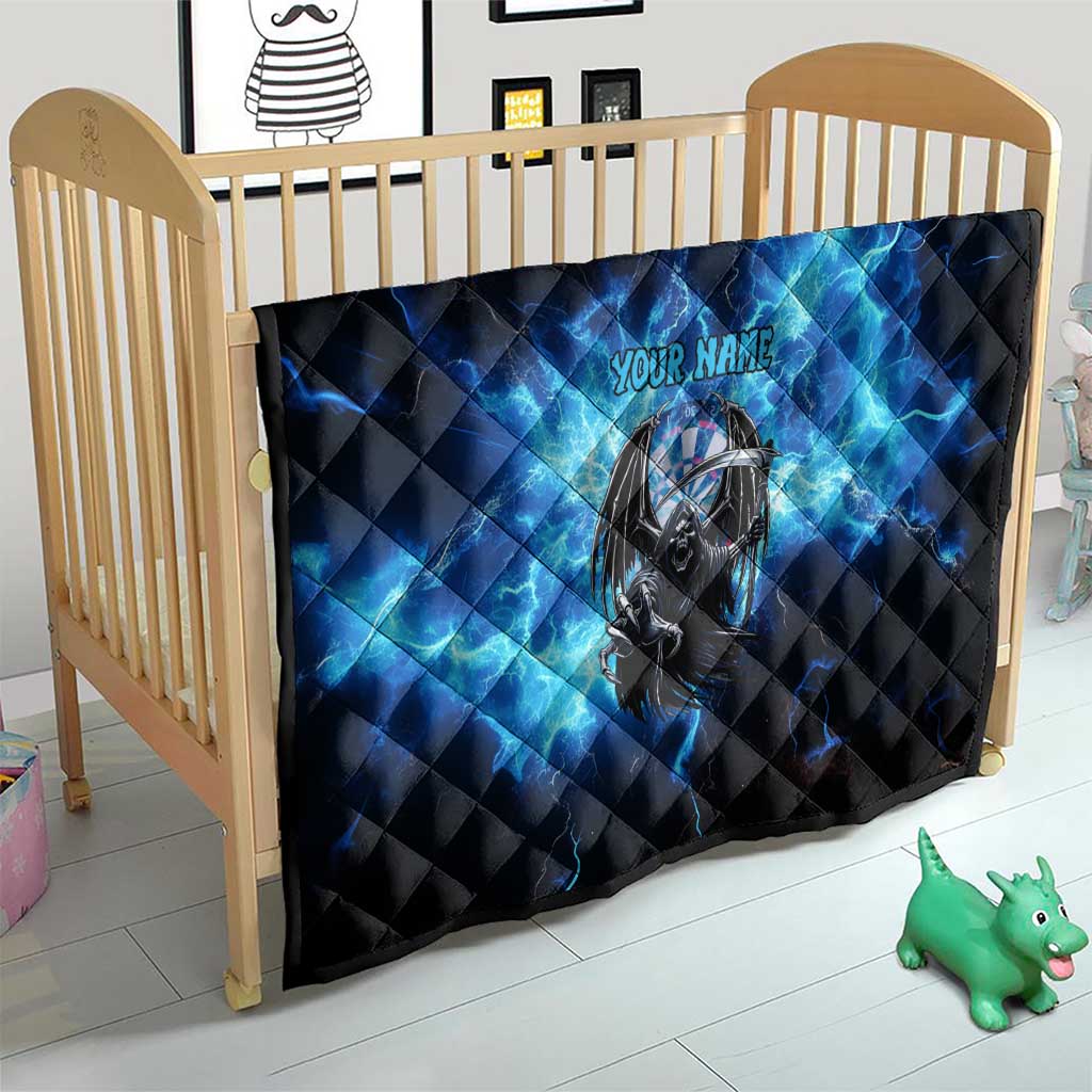 Custom Grim Reaper Bowling Quilt with Blue Lightning Background - Wonder Print Shop