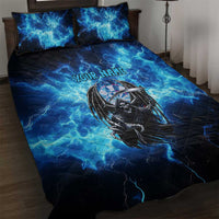 Custom Grim Reaper Bowling Quilt Bed Set with Blue Lightning Background - Wonder Print Shop