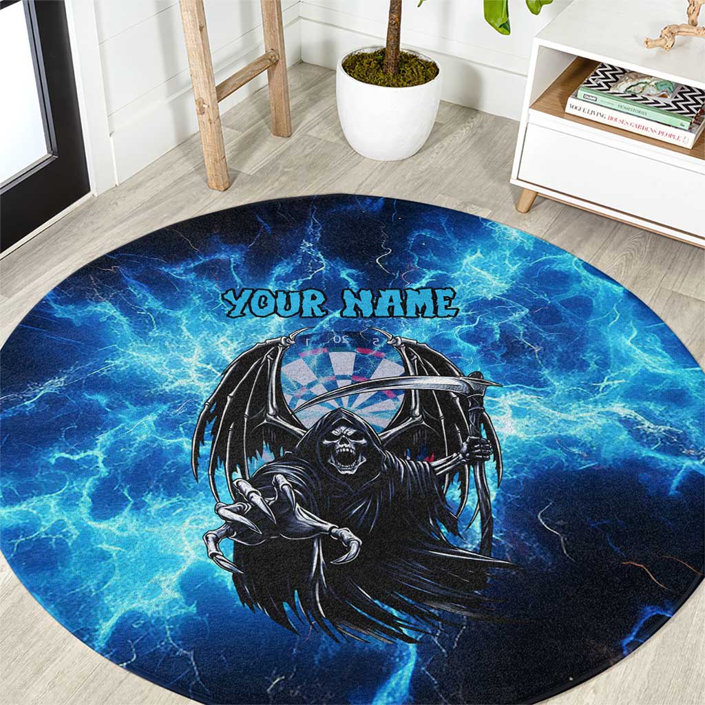 Custom Grim Reaper Bowling Round Carpet with Blue Lightning Background - Wonder Print Shop