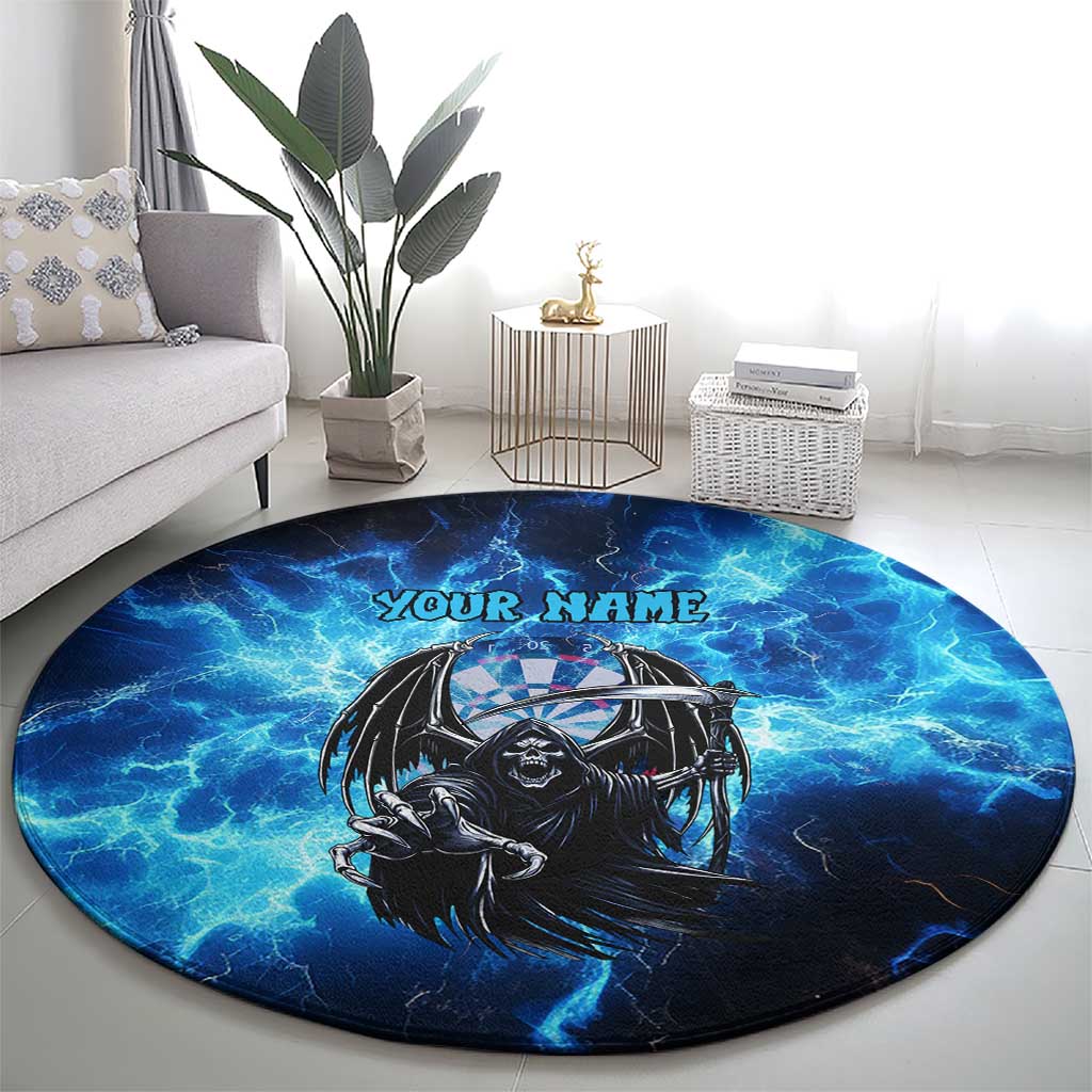 Custom Grim Reaper Bowling Round Carpet with Blue Lightning Background - Wonder Print Shop