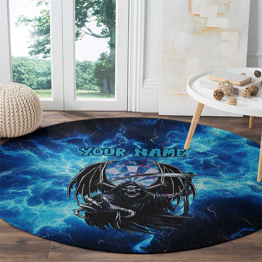 Custom Grim Reaper Bowling Round Carpet with Blue Lightning Background - Wonder Print Shop