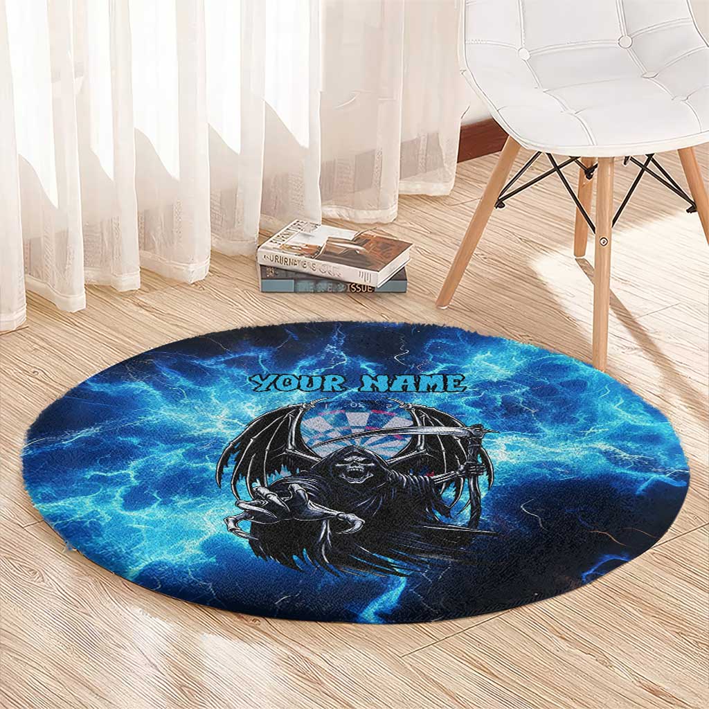 Custom Grim Reaper Bowling Round Carpet with Blue Lightning Background - Wonder Print Shop