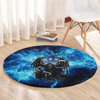 Custom Grim Reaper Bowling Round Carpet with Blue Lightning Background - Wonder Print Shop