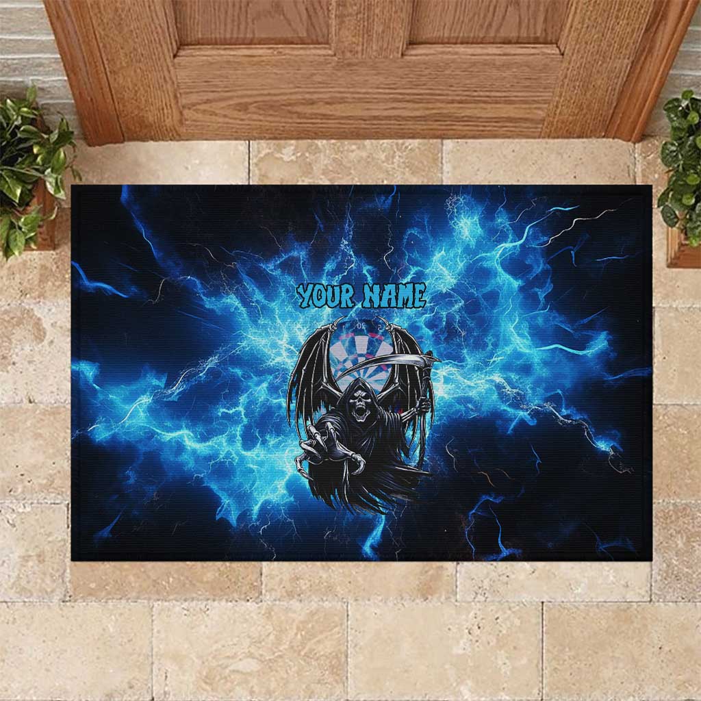 Custom Grim Reaper Bowling Rubber Doormat with Blue Lightning Background - Wonder Print Shop