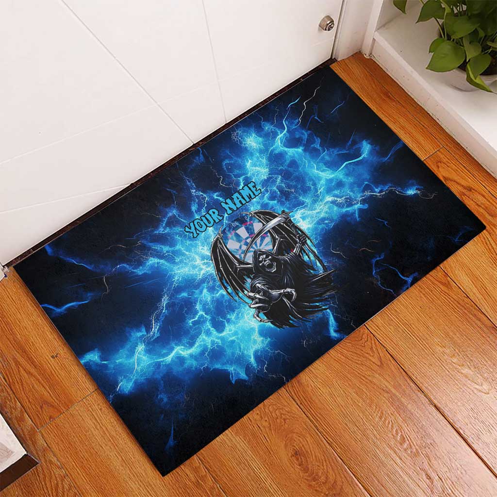 Custom Grim Reaper Bowling Rubber Doormat with Blue Lightning Background - Wonder Print Shop