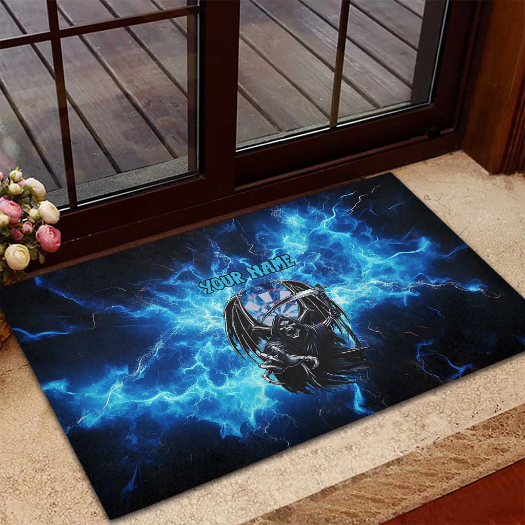 Custom Grim Reaper Bowling Rubber Doormat with Blue Lightning Background - Wonder Print Shop
