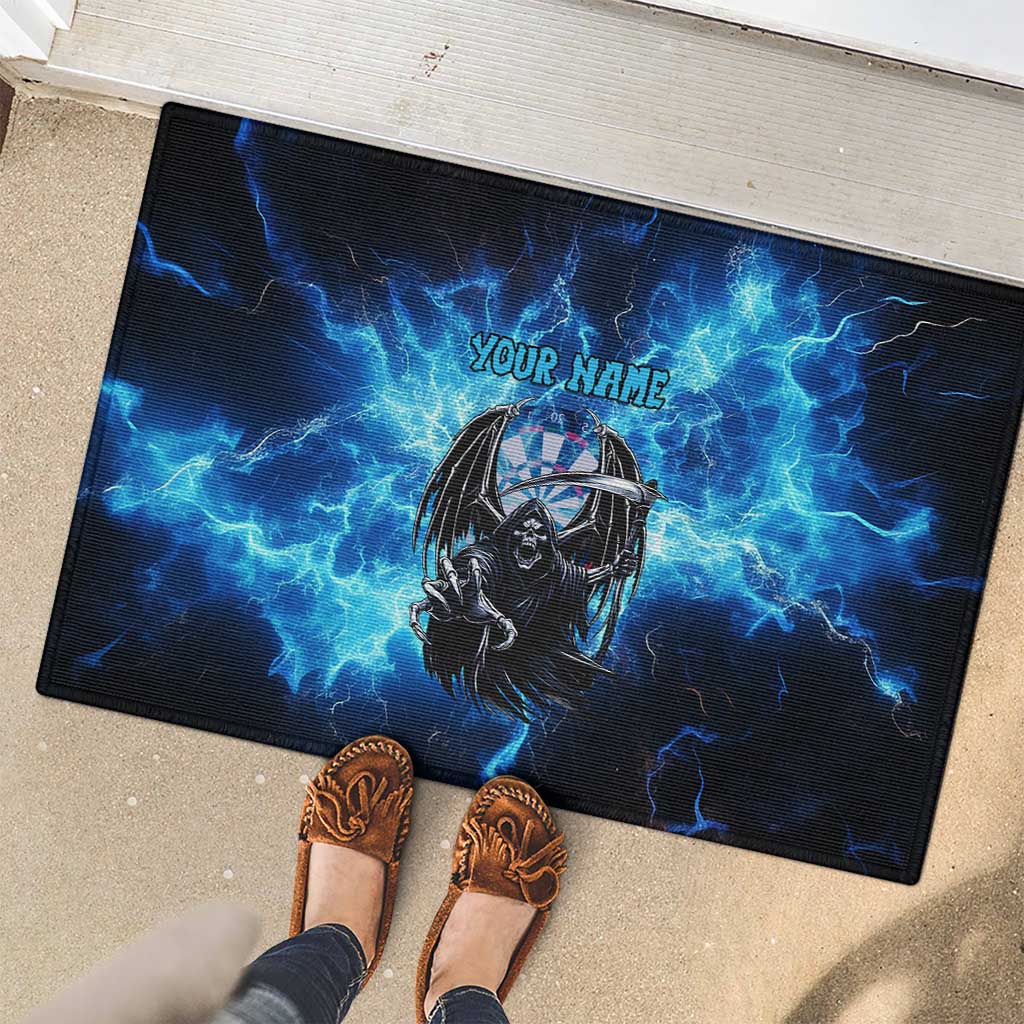 Custom Grim Reaper Bowling Rubber Doormat with Blue Lightning Background - Wonder Print Shop