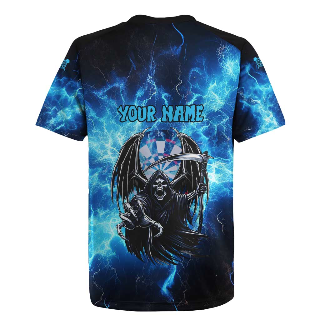 Custom Grim Reaper Bowling Rugby Jersey with Blue Lightning Background - Wonder Print Shop