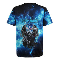 Custom Grim Reaper Bowling Rugby Jersey with Blue Lightning Background - Wonder Print Shop