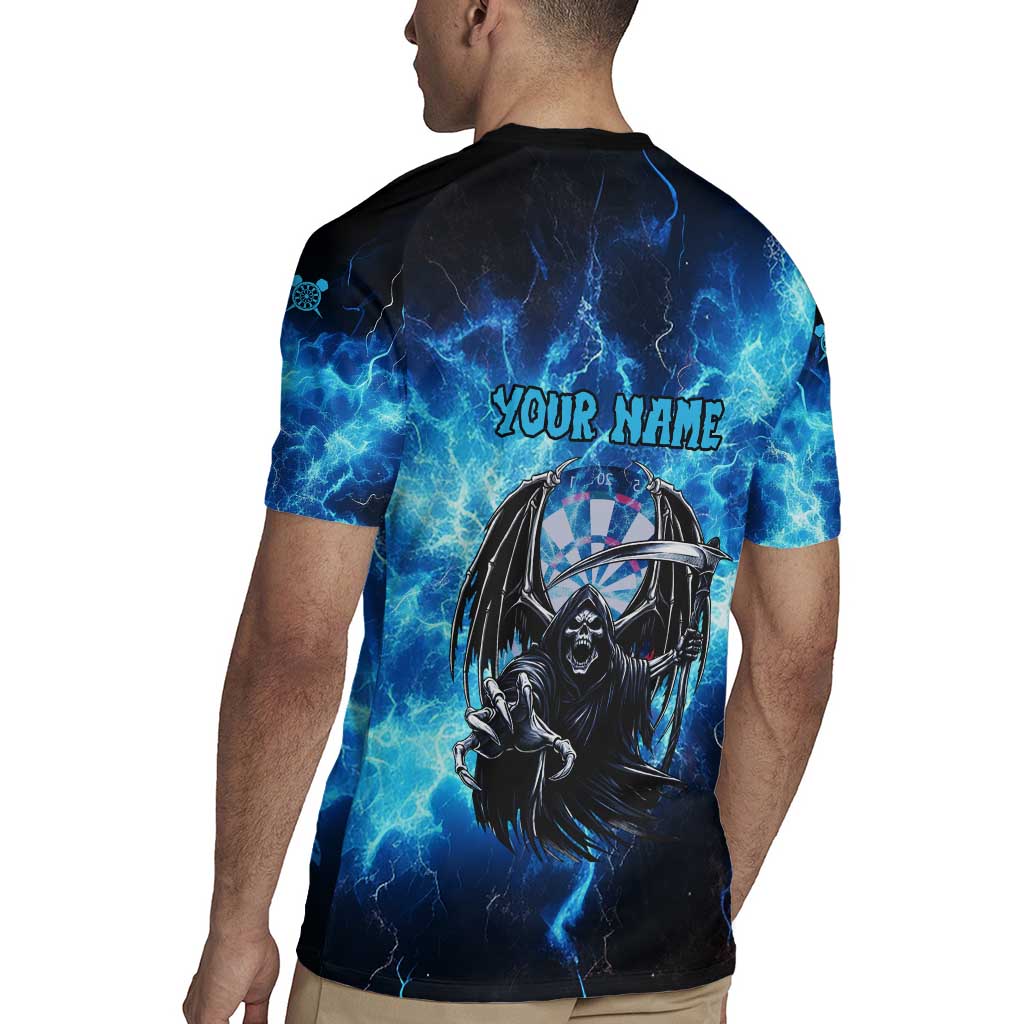 Custom Grim Reaper Bowling Rugby Jersey with Blue Lightning Background - Wonder Print Shop