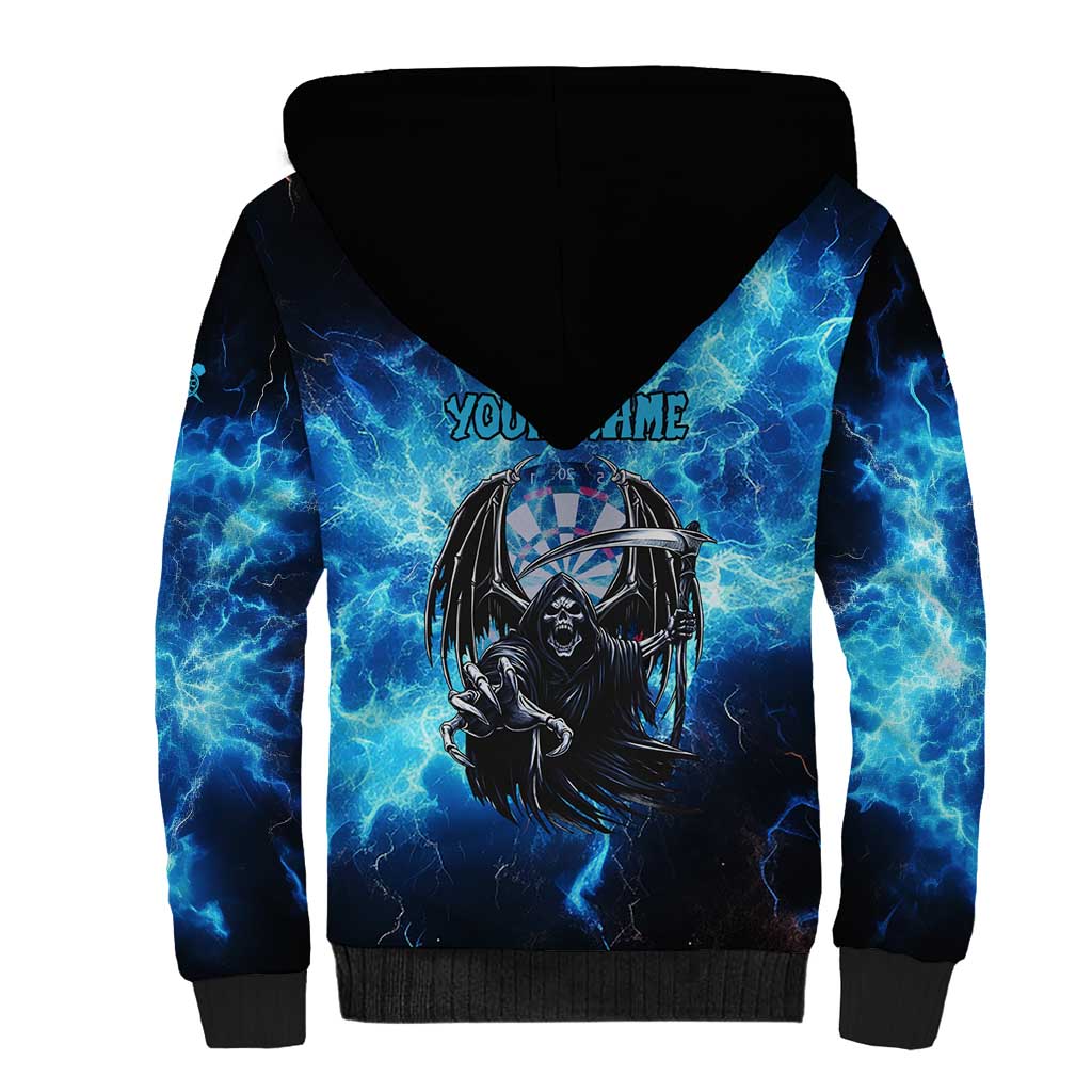 Custom Grim Reaper Bowling Sherpa Hoodie with Blue Lightning Background - Wonder Print Shop