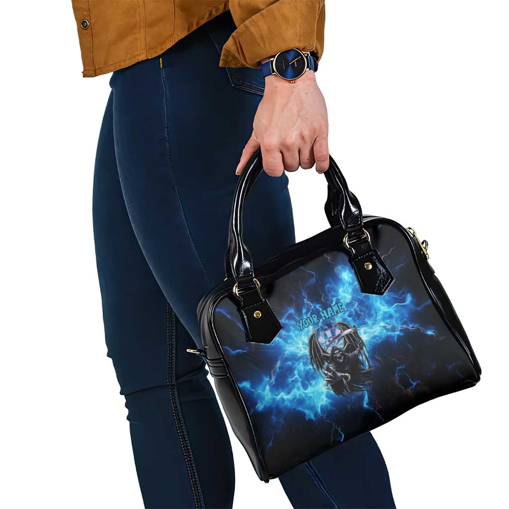 Custom Grim Reaper Bowling Shoulder Handbag with Blue Lightning Background - Wonder Print Shop