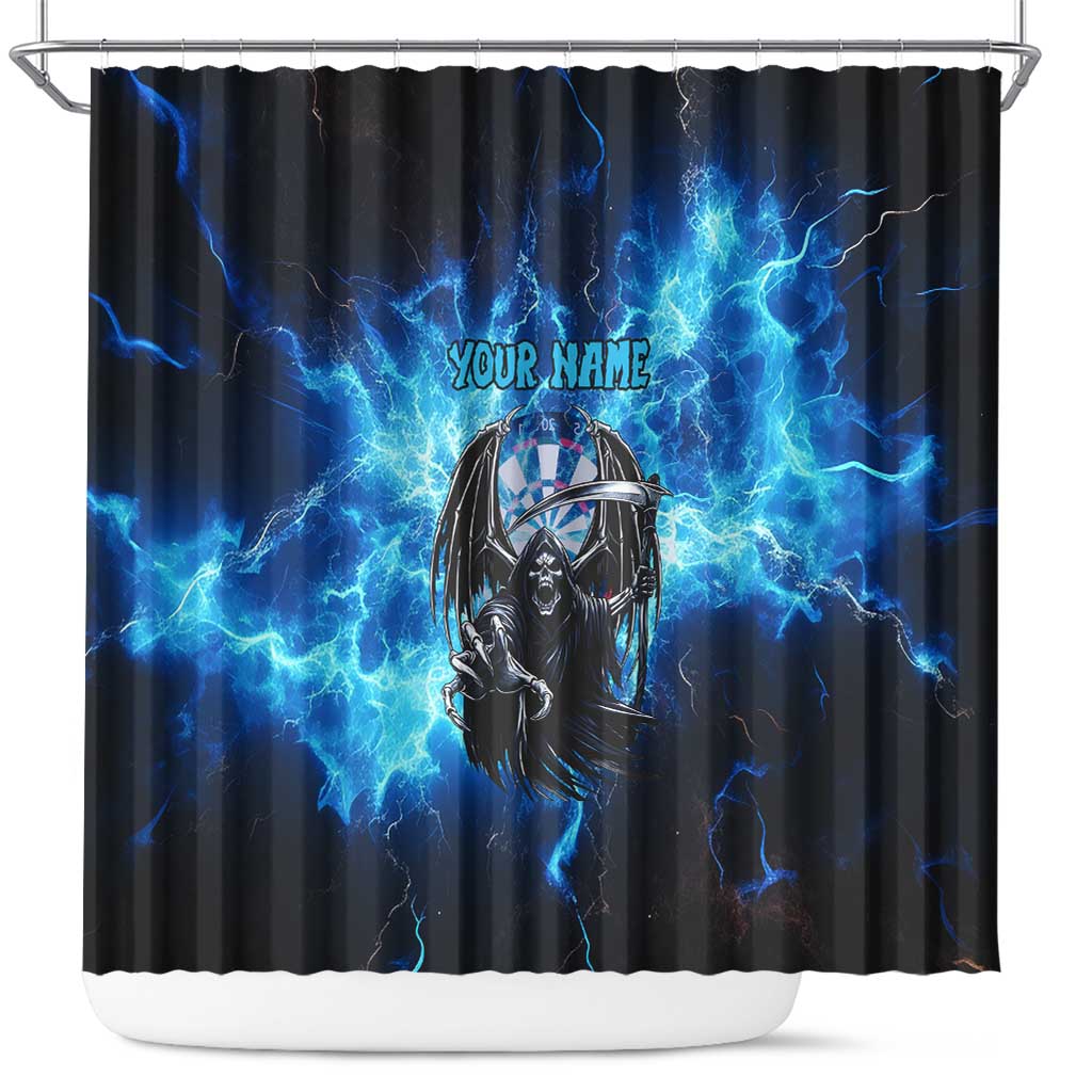 Custom Grim Reaper Bowling Shower Curtain with Blue Lightning Background - Wonder Print Shop