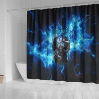 Custom Grim Reaper Bowling Shower Curtain with Blue Lightning Background - Wonder Print Shop