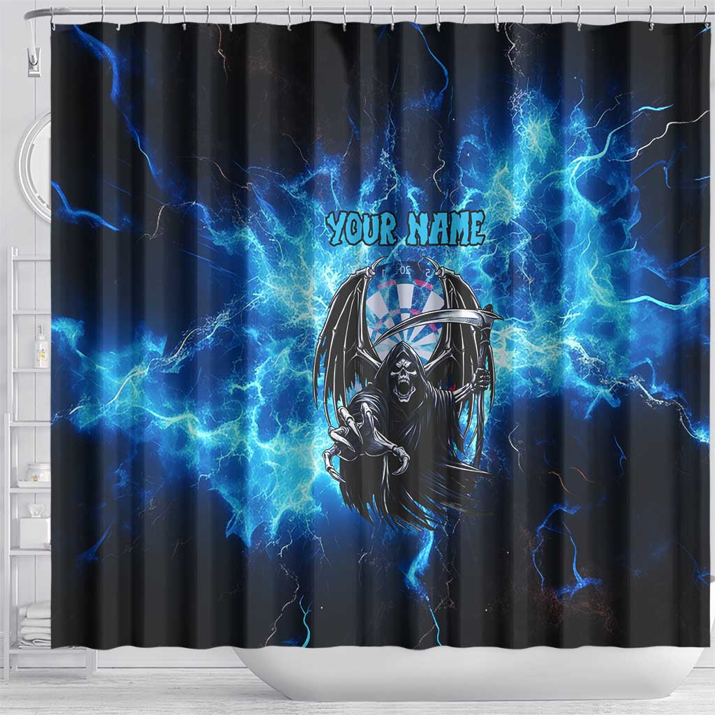 Custom Grim Reaper Bowling Shower Curtain with Blue Lightning Background - Wonder Print Shop