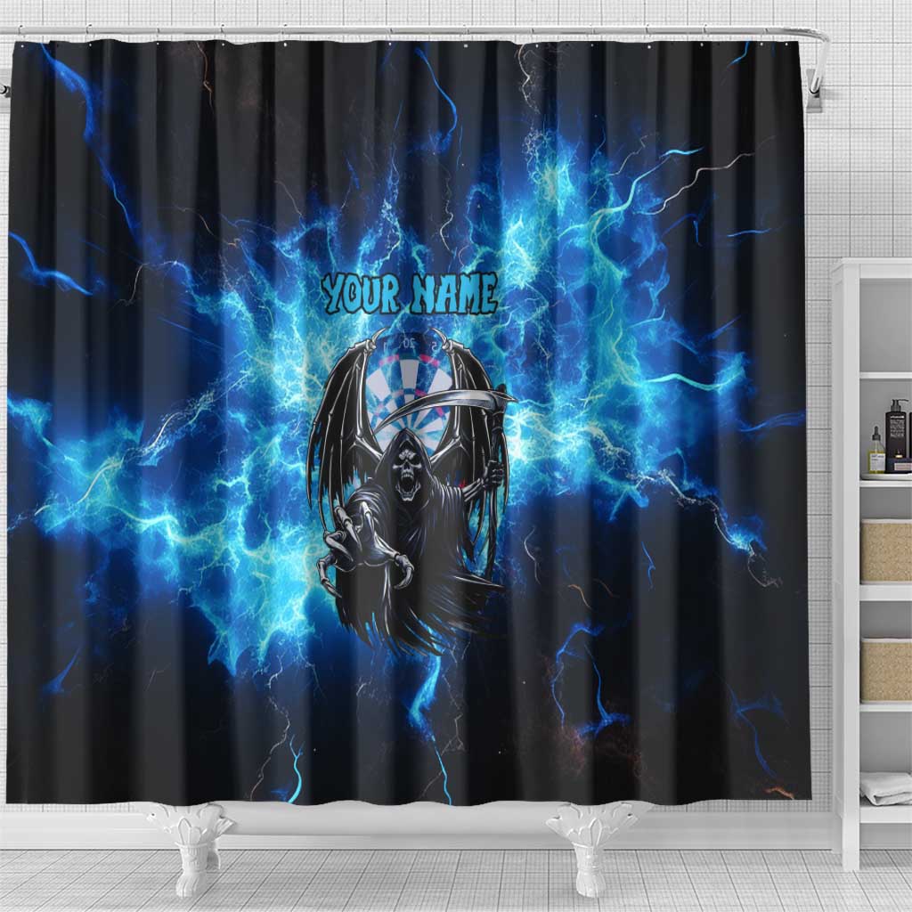 Custom Grim Reaper Bowling Shower Curtain with Blue Lightning Background - Wonder Print Shop