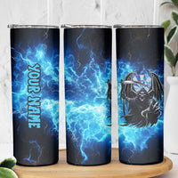 Custom Grim Reaper Bowling Skinny Tumbler with Blue Lightning Background - Wonder Print Shop