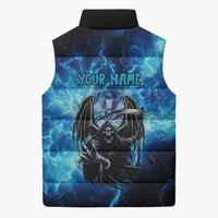 Custom Grim Reaper Bowling Sleeveless Puffer Jacket with Blue Lightning Background - Wonder Print Shop