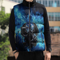 Custom Grim Reaper Bowling Sleeveless Puffer Jacket with Blue Lightning Background - Wonder Print Shop