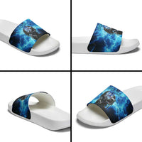 Custom Grim Reaper Bowling Slide Sandals with Blue Lightning Background - Wonder Print Shop