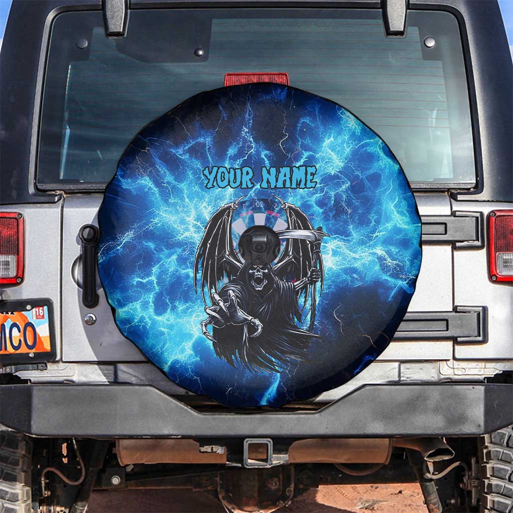Custom Grim Reaper Bowling Spare Tire Cover with Blue Lightning Background - Wonder Print Shop