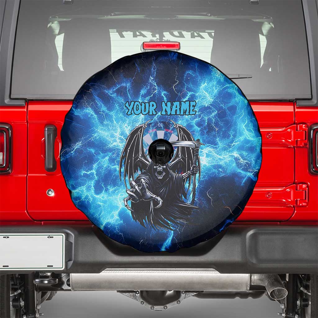 Custom Grim Reaper Bowling Spare Tire Cover with Blue Lightning Background - Wonder Print Shop
