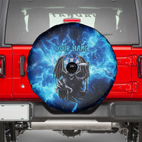 Custom Grim Reaper Bowling Spare Tire Cover with Blue Lightning Background - Wonder Print Shop
