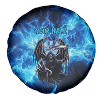 Custom Grim Reaper Bowling Spare Tire Cover with Blue Lightning Background - Wonder Print Shop