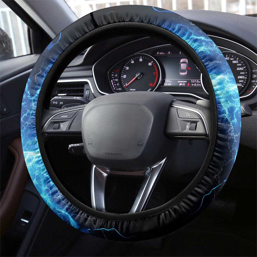 Grim Reaper Bowling Steering Wheel Cover with Blue Lightning Background - Wonder Print Shop