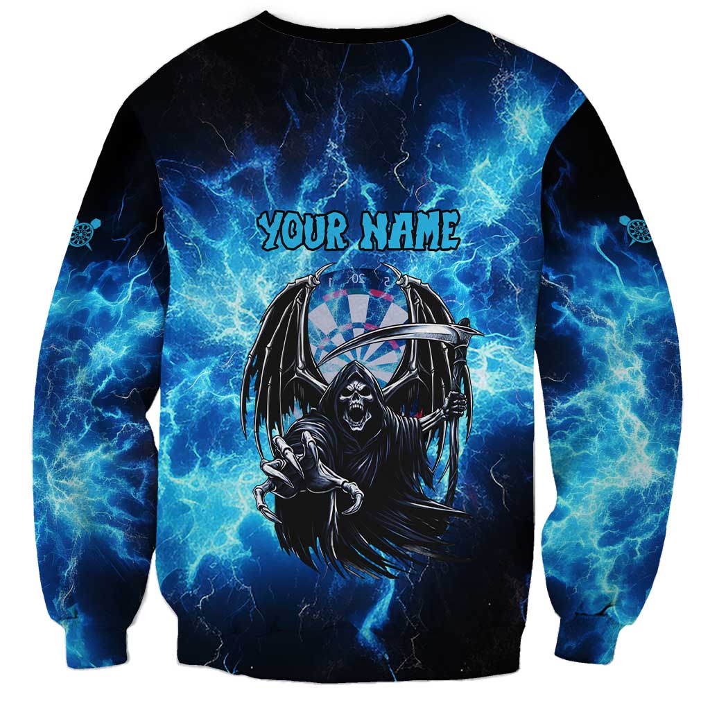Custom Grim Reaper Bowling Sweatshirt with Blue Lightning Background - Wonder Print Shop