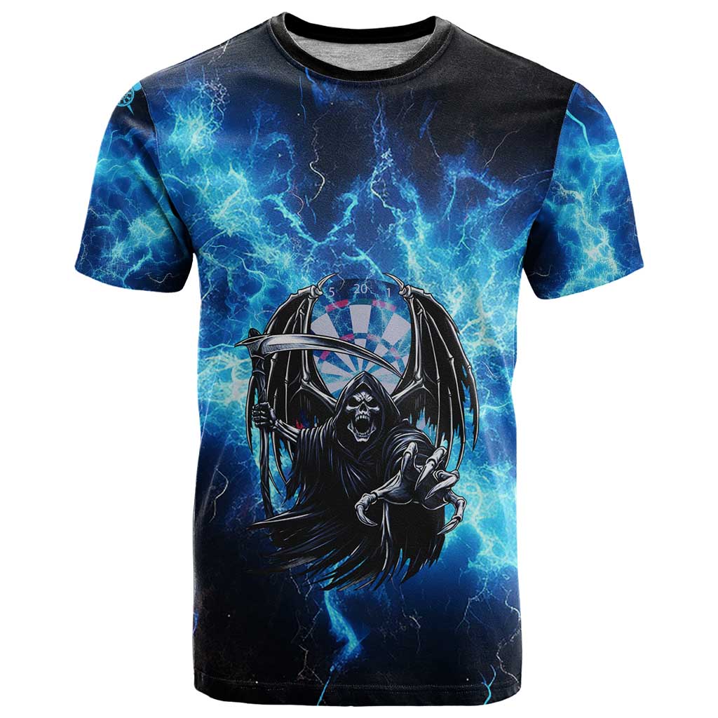 Custom Grim Reaper Bowling T Shirt with Blue Lightning Background - Wonder Print Shop