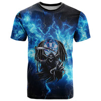 Custom Grim Reaper Bowling T Shirt with Blue Lightning Background - Wonder Print Shop