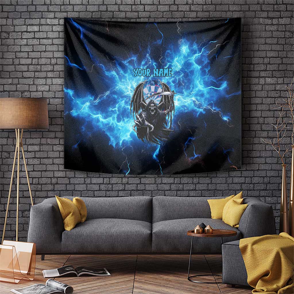 Custom Grim Reaper Bowling Tapestry with Blue Lightning Background - Wonder Print Shop