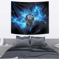 Custom Grim Reaper Bowling Tapestry with Blue Lightning Background - Wonder Print Shop