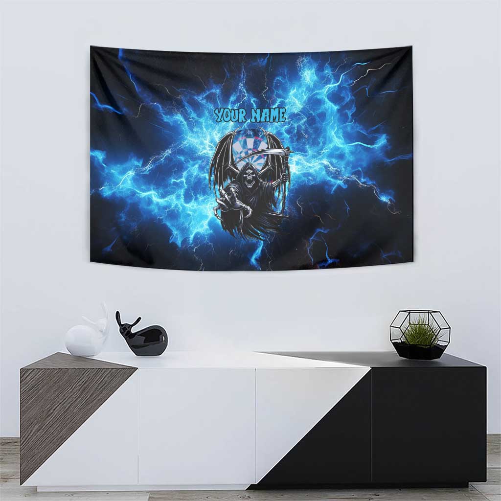 Custom Grim Reaper Bowling Tapestry with Blue Lightning Background - Wonder Print Shop