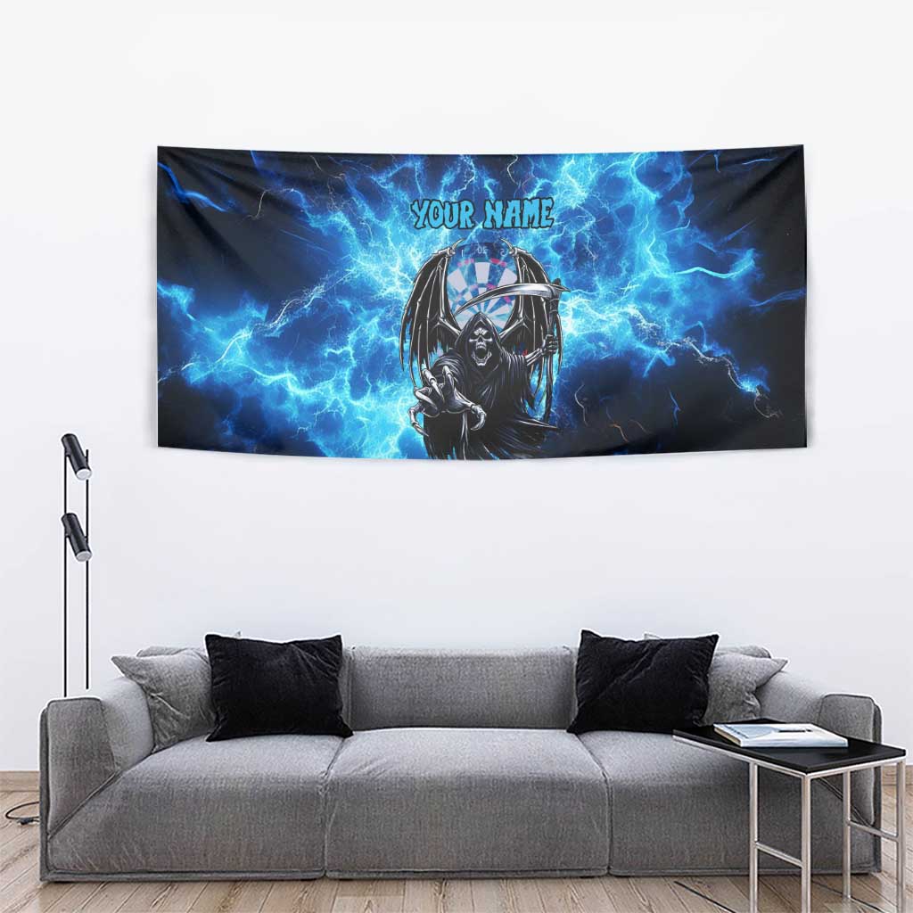 Custom Grim Reaper Bowling Tapestry with Blue Lightning Background - Wonder Print Shop
