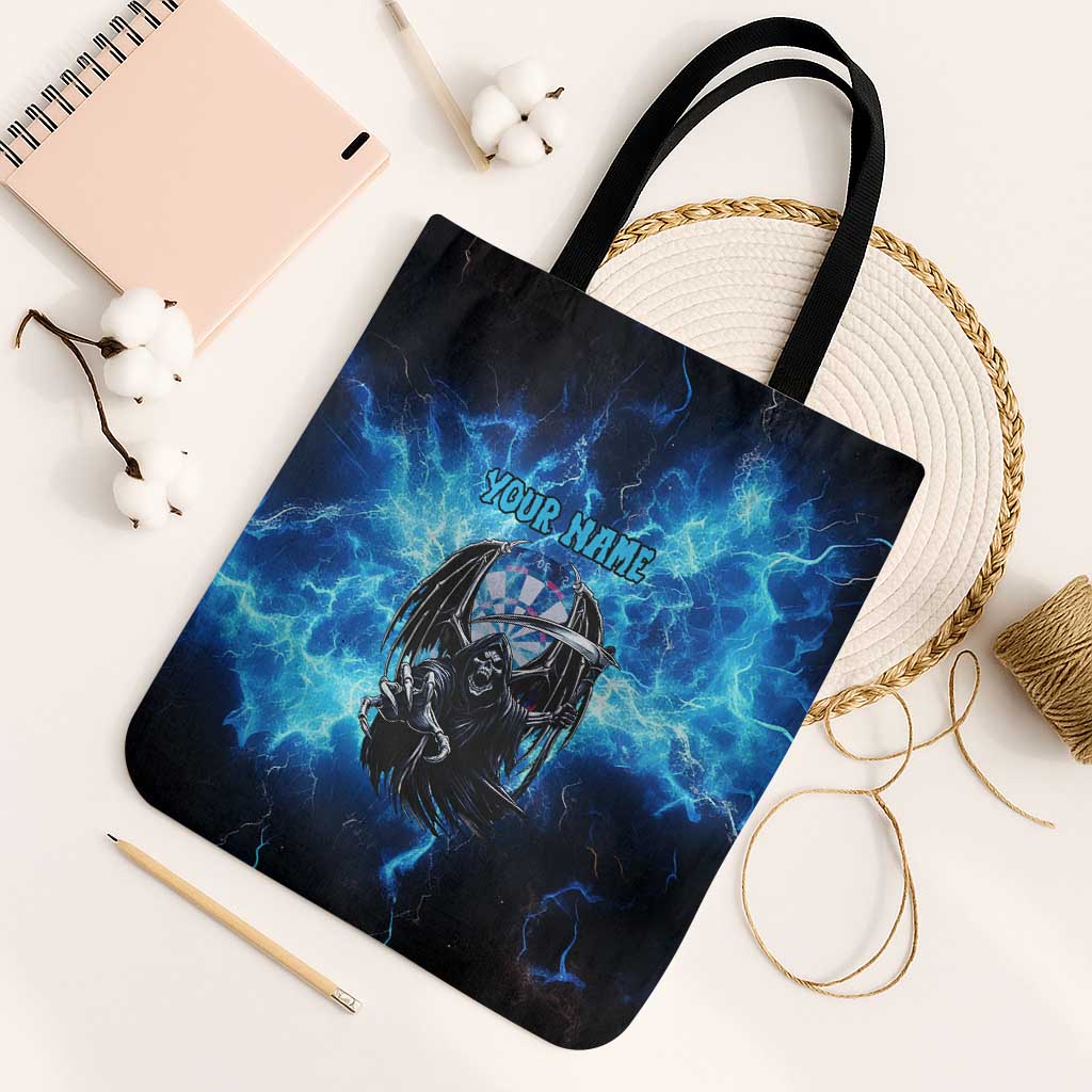 Custom Grim Reaper Bowling Tote Bag with Blue Lightning Background - Wonder Print Shop