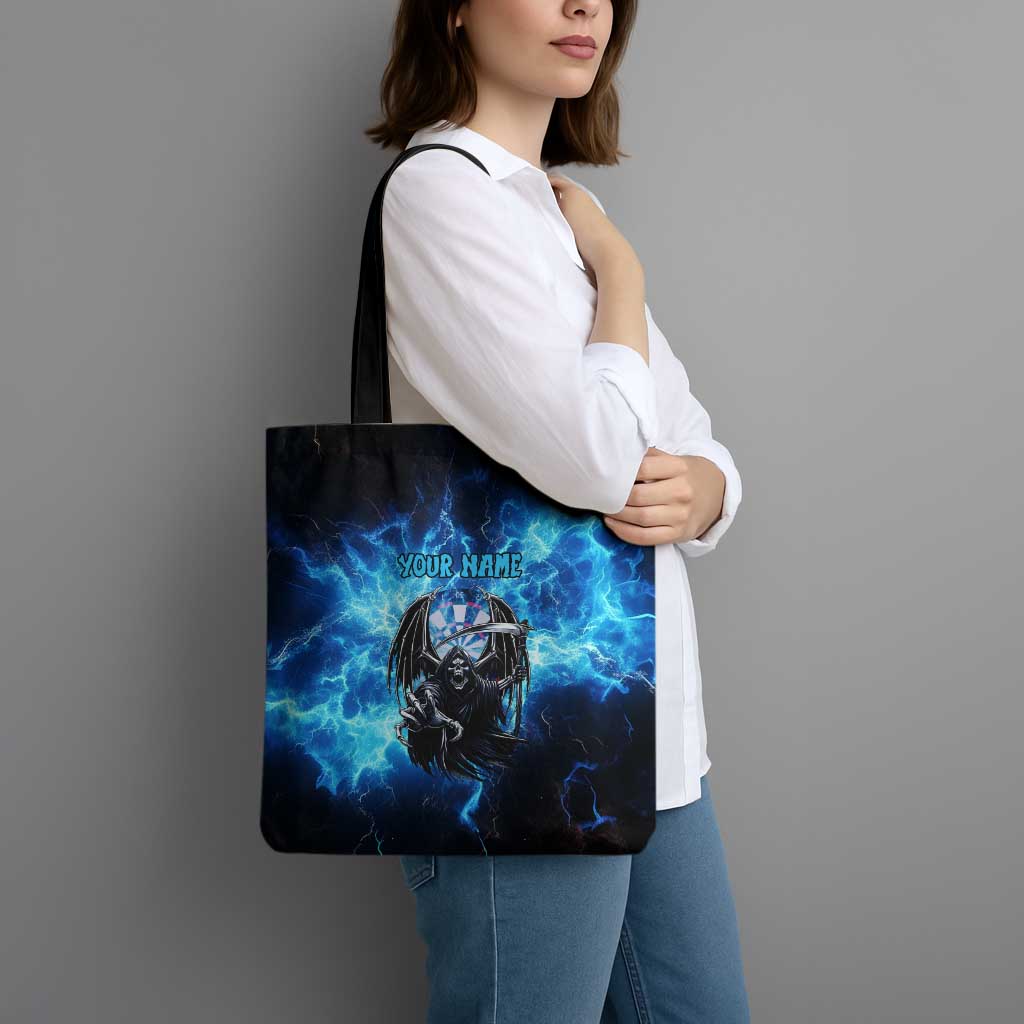 Custom Grim Reaper Bowling Tote Bag with Blue Lightning Background - Wonder Print Shop
