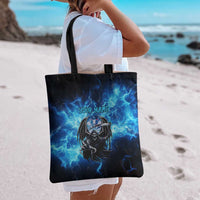 Custom Grim Reaper Bowling Tote Bag with Blue Lightning Background - Wonder Print Shop