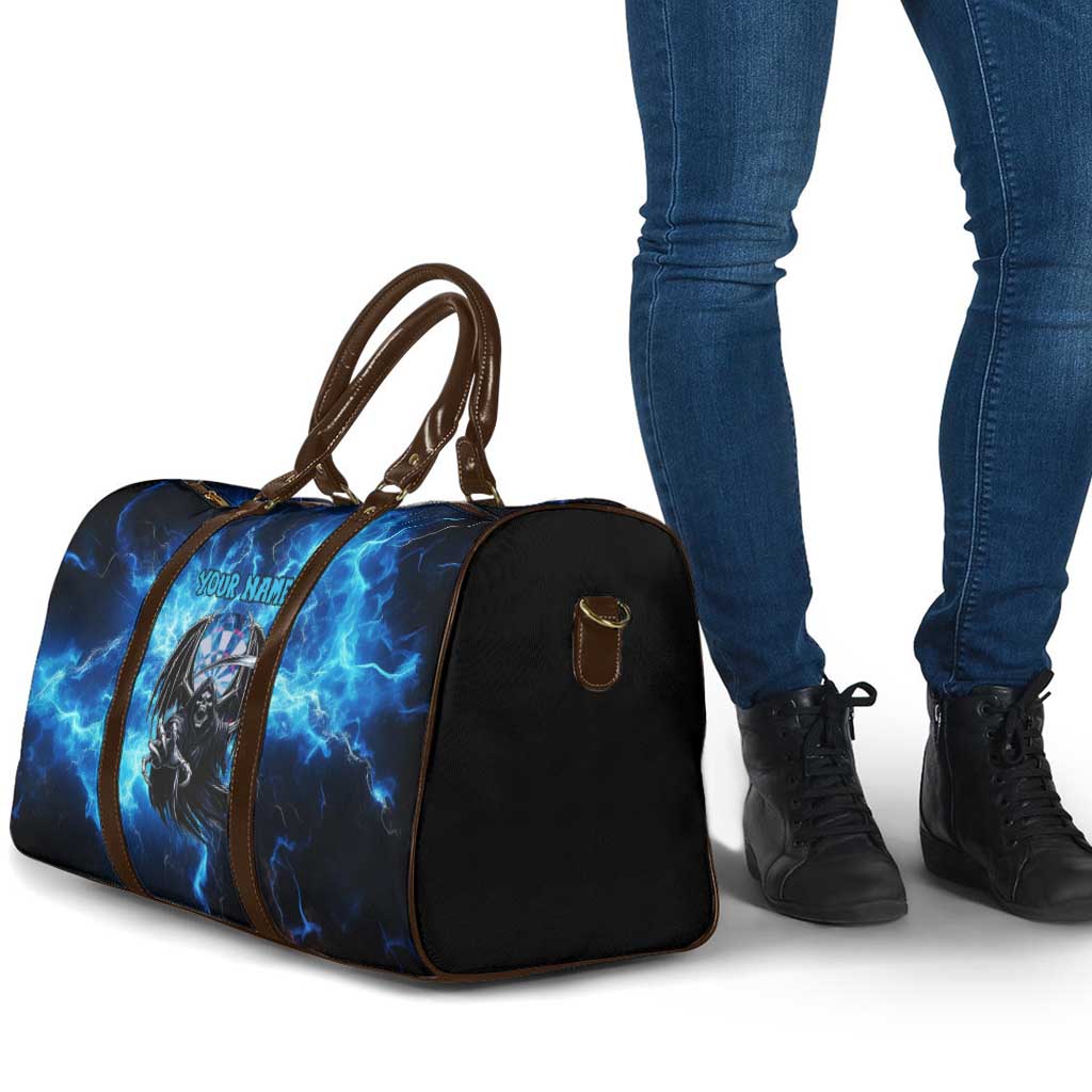 Custom Grim Reaper Bowling Travel Bag with Blue Lightning Background - Wonder Print Shop