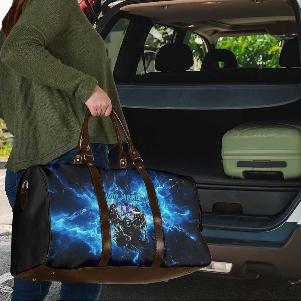 Custom Grim Reaper Bowling Travel Bag with Blue Lightning Background - Wonder Print Shop
