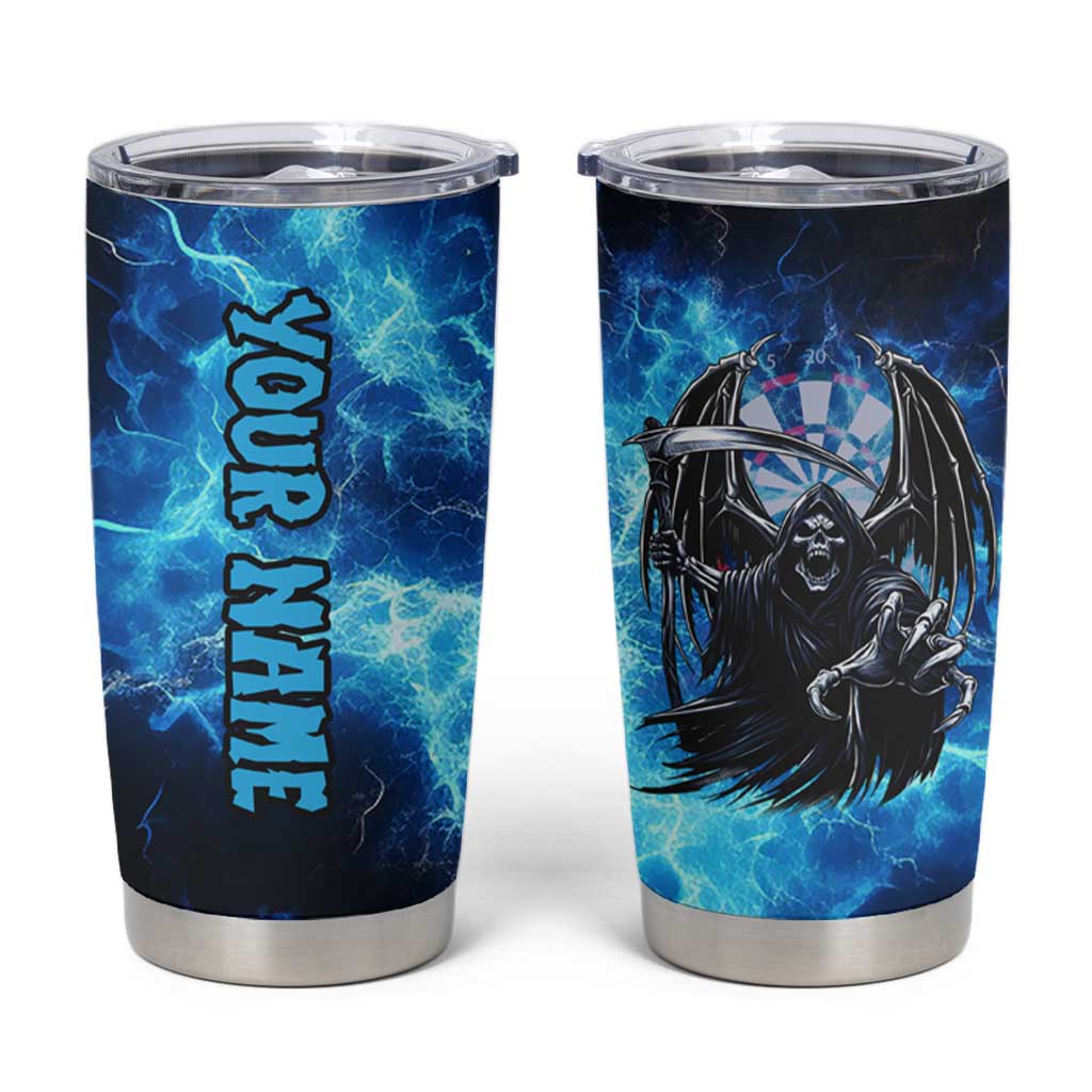 Custom Grim Reaper Bowling Tumbler Cup with Blue Lightning Background - Wonder Print Shop