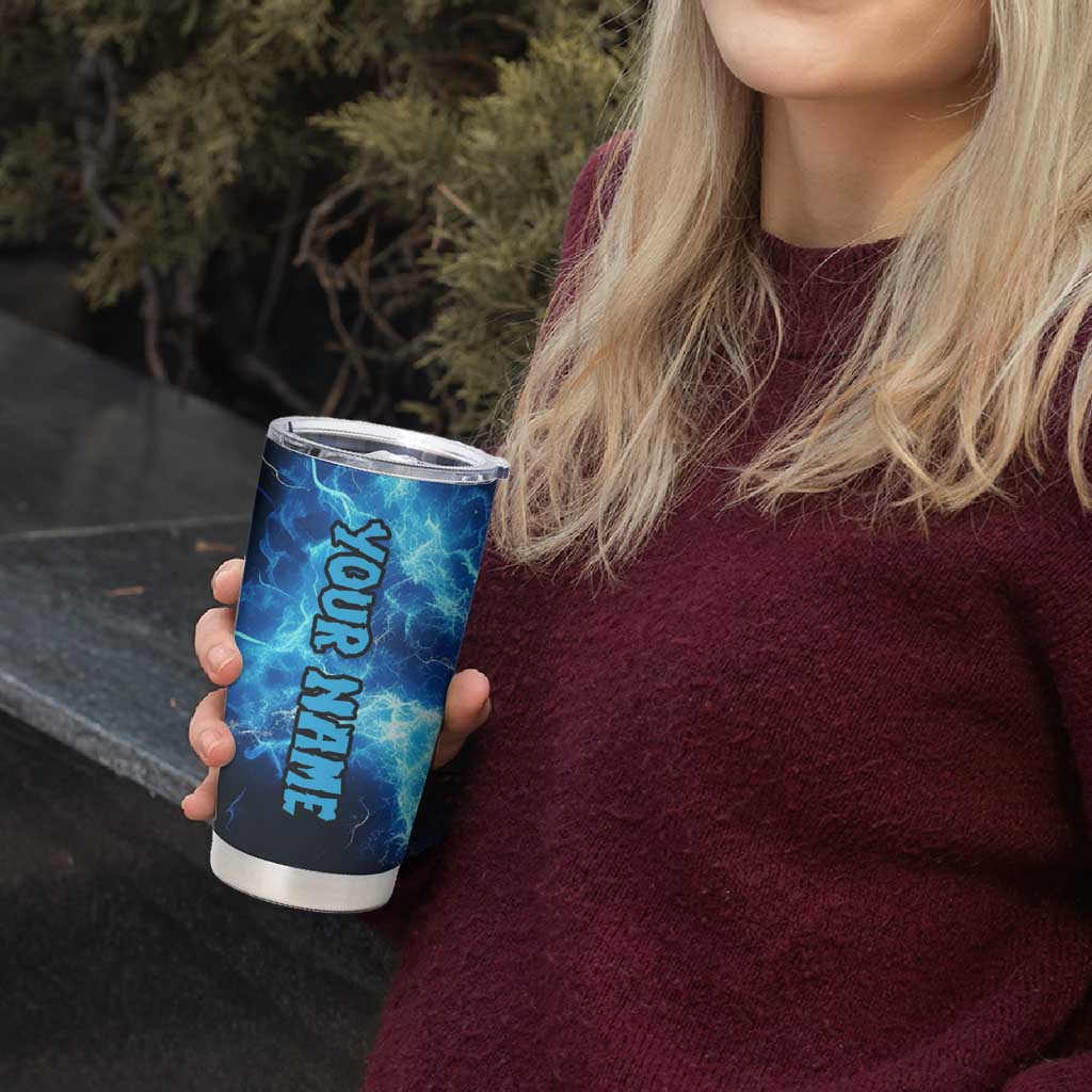 Custom Grim Reaper Bowling Tumbler Cup with Blue Lightning Background - Wonder Print Shop