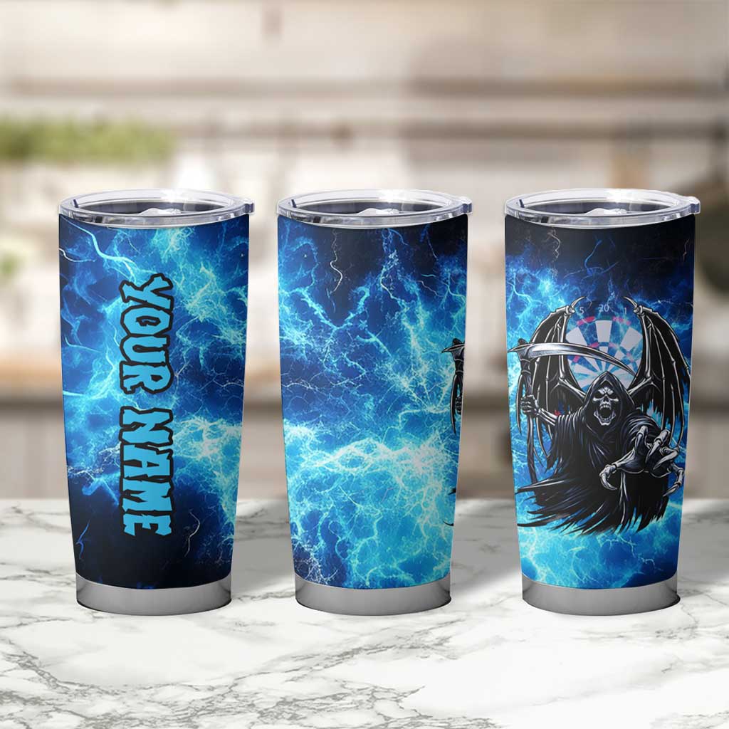 Custom Grim Reaper Bowling Tumbler Cup with Blue Lightning Background - Wonder Print Shop